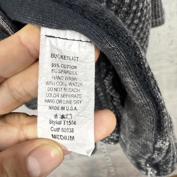 Bucketlist Waffle Knit Button-Up Shirt Black Acid Wash Oversized Size Medium USA - Picture 5 of 8